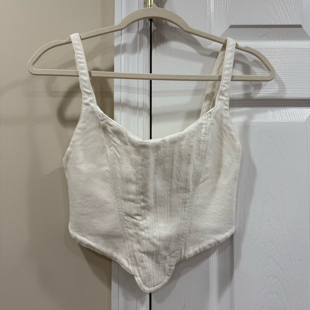 Zara White Denim Corset Crop Top Bustier